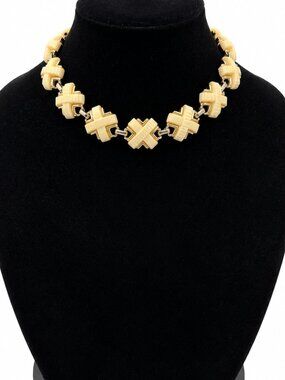 Vintage Kramer of New York Ivory Geometric X Link Choker Necklace
